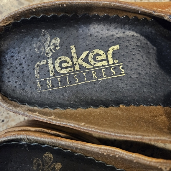 Rieker Antistress SZ 39/8.5 Closed Toe Slip On Leather Mule 1" Heel Blue/Tan - Picture 7 of 10